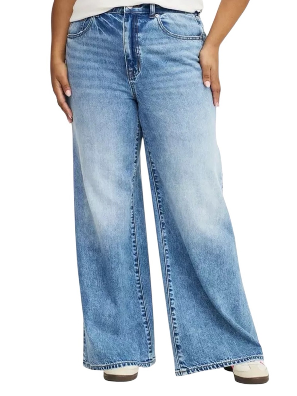 Torrid High Rise Baggy Wide Leg Stretch Rigid Denim Jeans Sz 16 Tall Light Wash